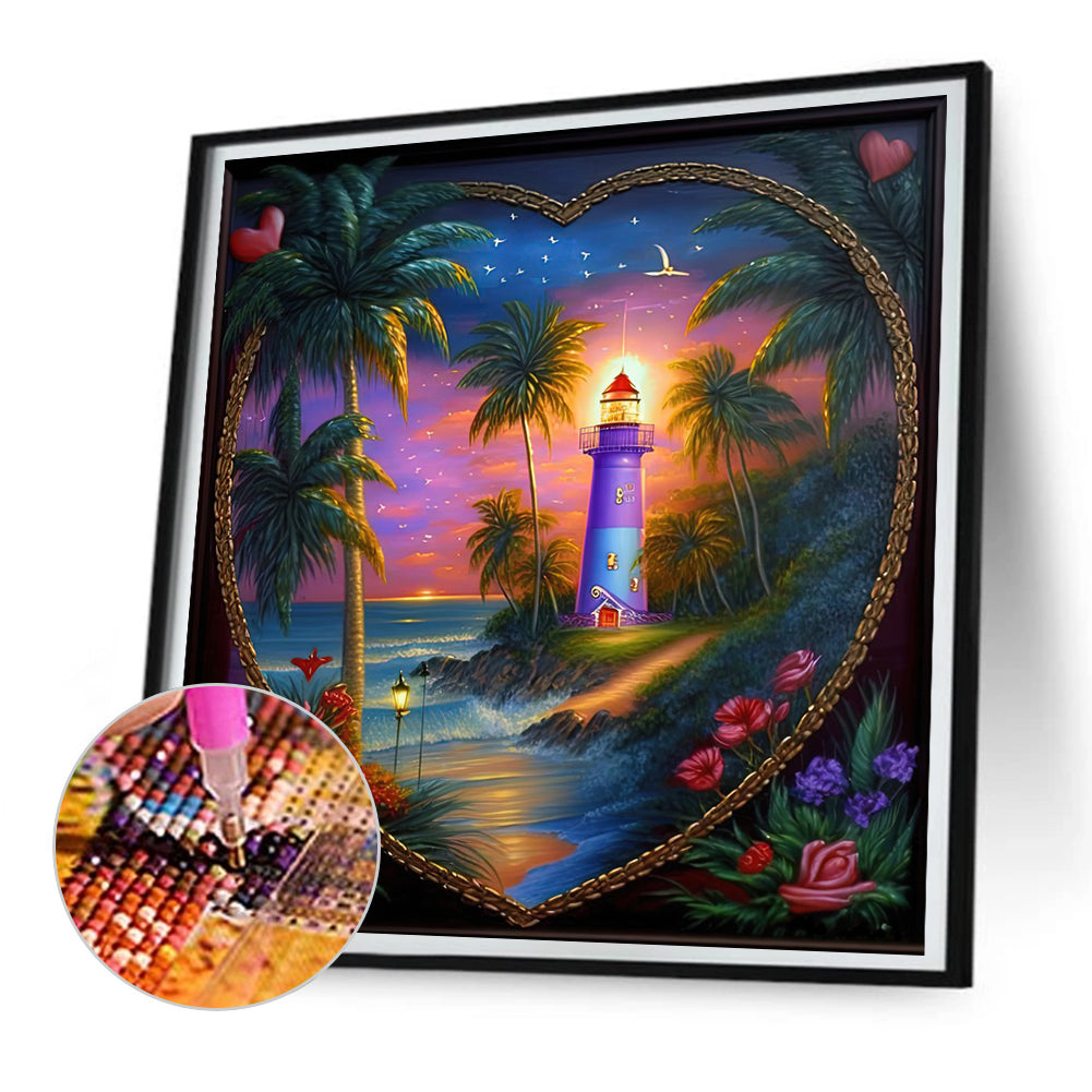 Beach Lighthouse - Full Round Drill Diamond Painting 30*30CM