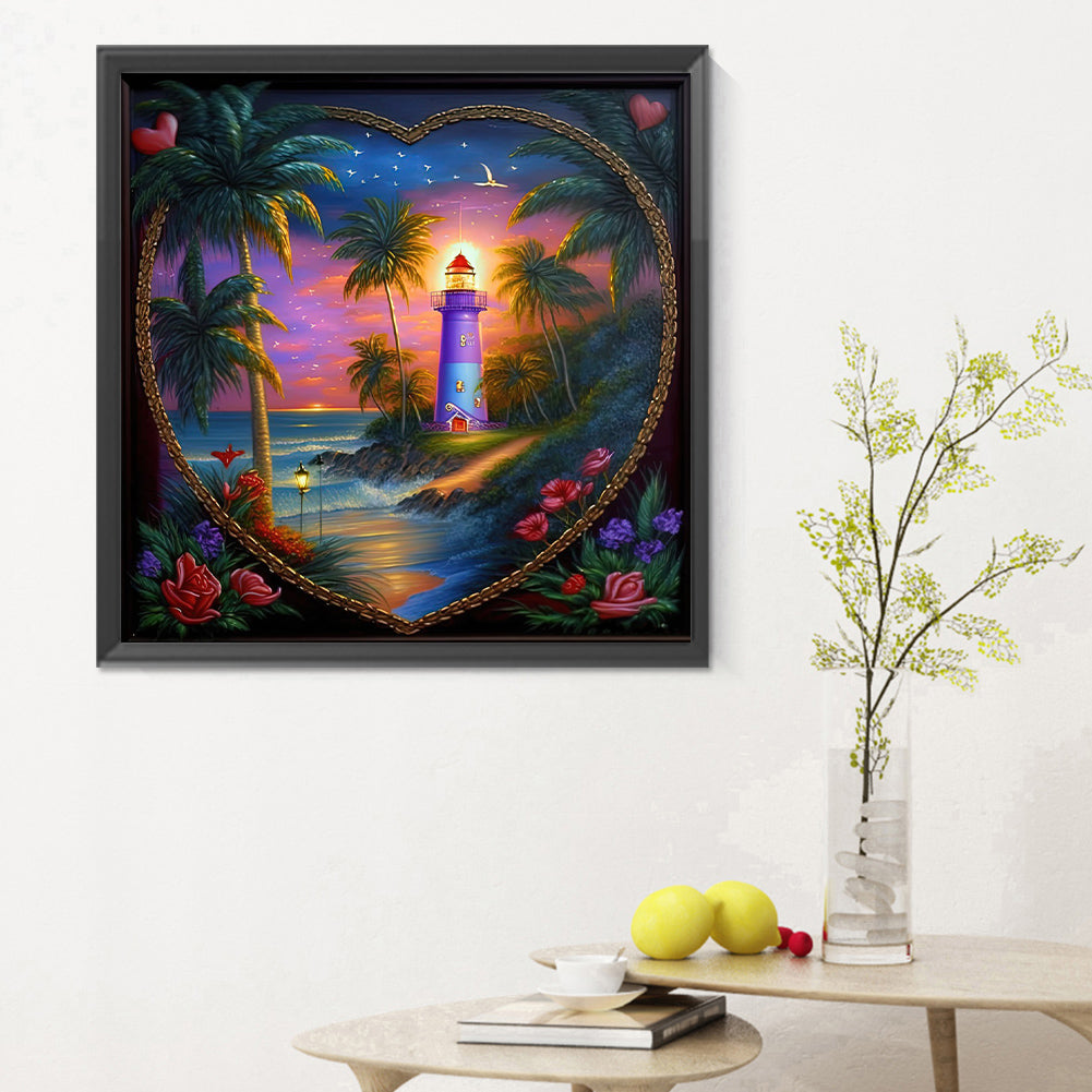 Beach Lighthouse - Full Round Drill Diamond Painting 30*30CM