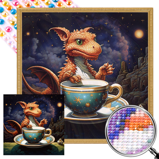 Dragon And Coffee Cup - Full Round AB Drill Diamond Painting 40*40CM