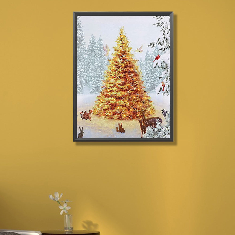 Christmas Tree And Animals In The Snow - Full Round AB Drill Diamond Painting 40*55CM