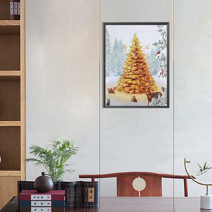 Christmas Tree And Animals In The Snow - Full Round AB Drill Diamond Painting 40*55CM