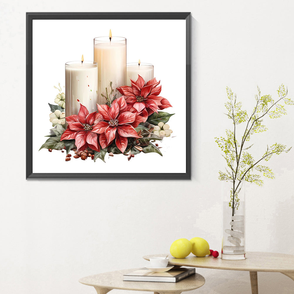 Christmas Flowers And Candles - Full Round Drill Diamond Painting 30*30CM