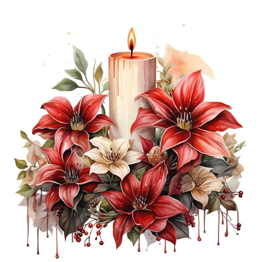 Christmas Flowers And Candles - Full Round Drill Diamond Painting 30*30CM