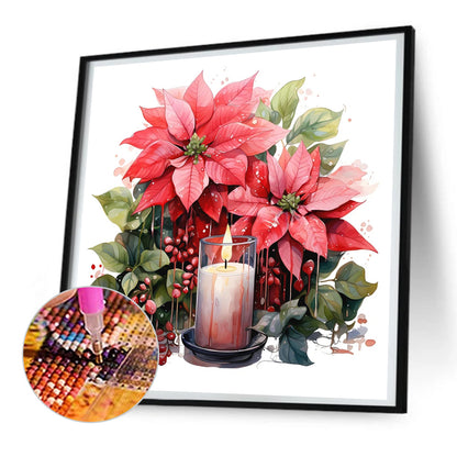 Christmas Flowers And Candles - Full Round Drill Diamond Painting 30*30CM