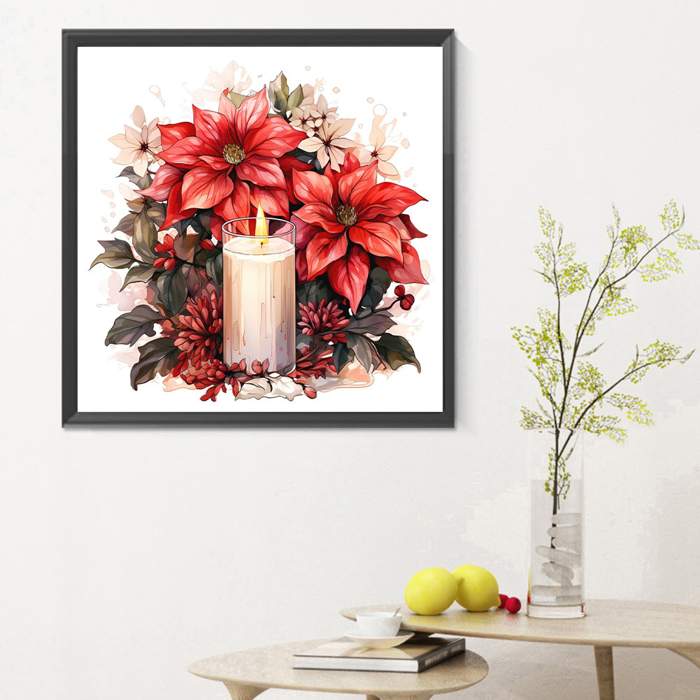 Christmas Flowers And Candles - Full Round Drill Diamond Painting 30*30CM