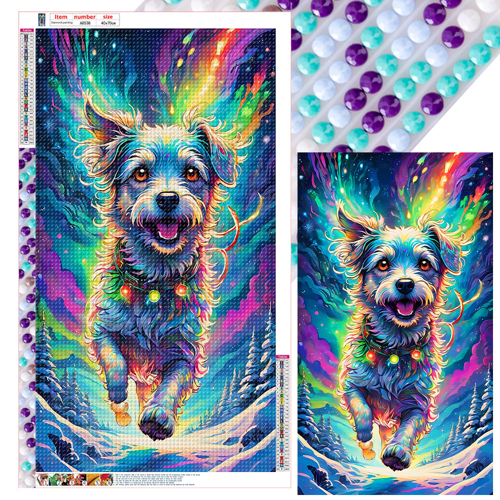 Dog Running Under The Aurora - Full Round Drill Diamond Painting 40*70CM