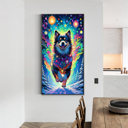 Dog Hanging Christmas Lights Under The Aurora - Full Round Drill Diamond Painting 40*70CM