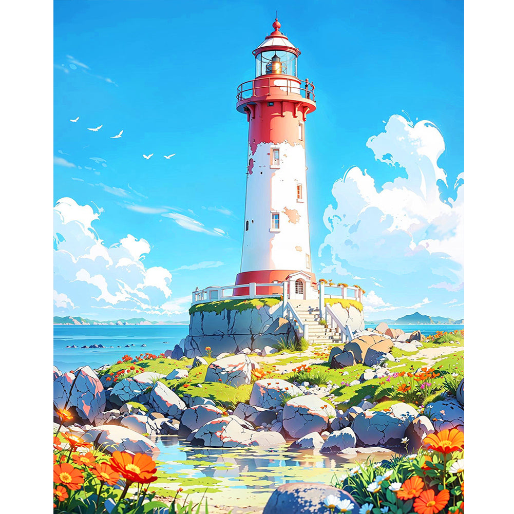 Mountain Lighthouse - Full Round Drill Diamond Painting 40*50CM