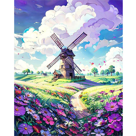 Windmill On The Mountain - Full Round Drill Diamond Painting 40*50CM