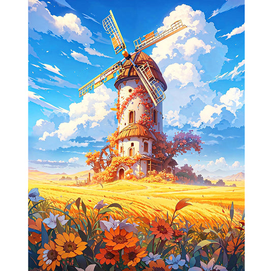 Mountain Windmill - Full Round Drill Diamond Painting 40*50CM