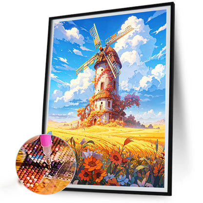Mountain Windmill - Full Round Drill Diamond Painting 40*50CM