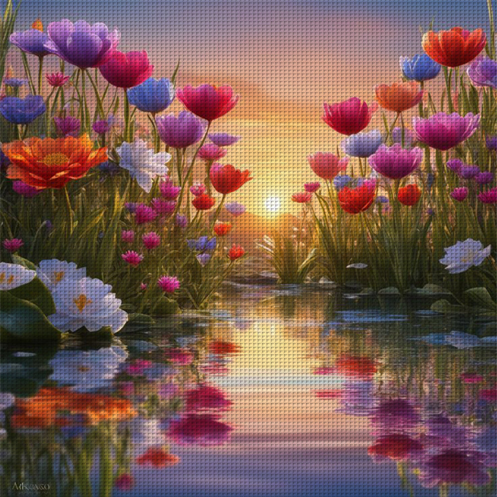 Riverside Of Flowers - 11CT Stamped Cross Stitch 50*50CM