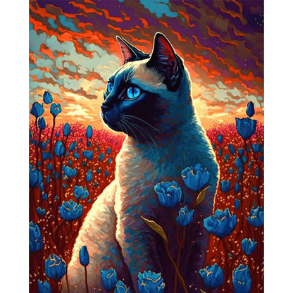 Cat In Flower Field - 11CT Stamped Cross Stitch 40*50CM