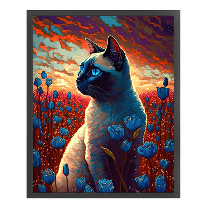 Cat In Flower Field - 11CT Stamped Cross Stitch 40*50CM