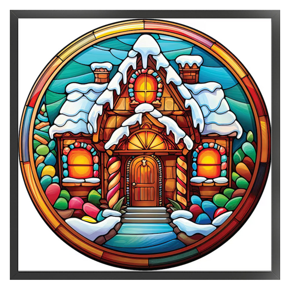 Glass Painting-Christmas House - 18CT Stamped Cross Stitch 20*20CM