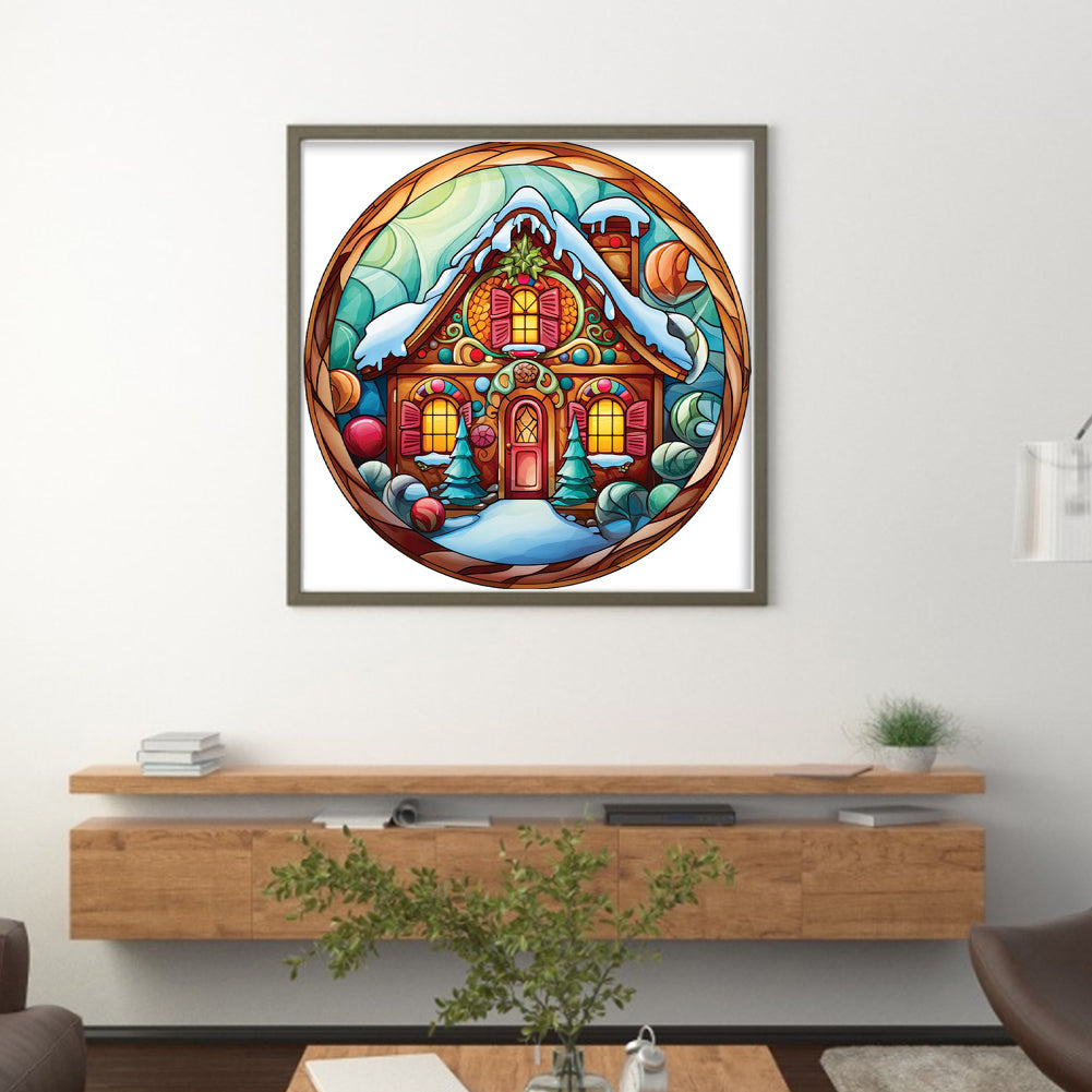 Glass Painting-Christmas House - 18CT Stamped Cross Stitch 20*20CM