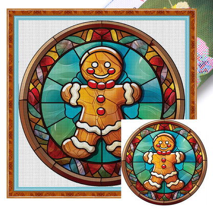 Glass Painting-Christmas Gingerbread Man - 18CT Stamped Cross Stitch 20*20CM