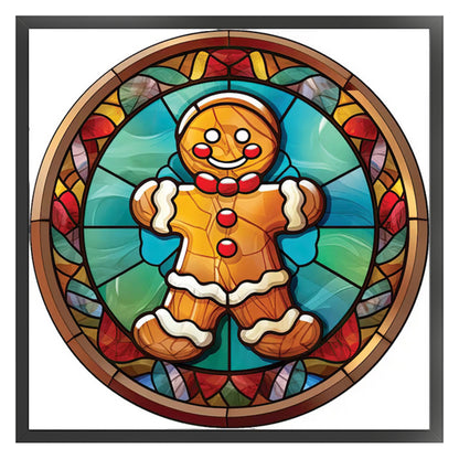 Glass Painting-Christmas Gingerbread Man - 18CT Stamped Cross Stitch 20*20CM