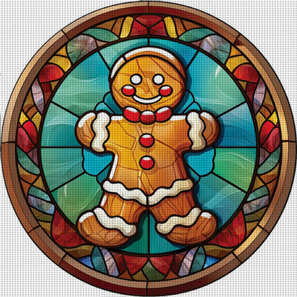Glass Painting-Christmas Gingerbread Man - 18CT Stamped Cross Stitch 20*20CM