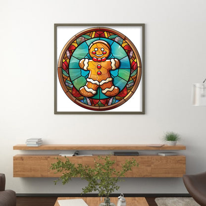 Glass Painting-Christmas Gingerbread Man - 18CT Stamped Cross Stitch 20*20CM