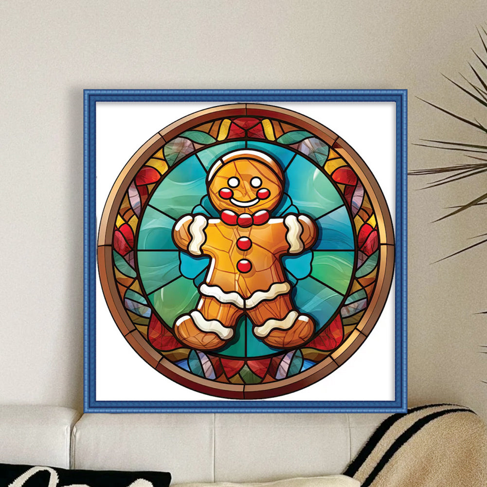 Glass Painting-Christmas Gingerbread Man - 18CT Stamped Cross Stitch 20*20CM