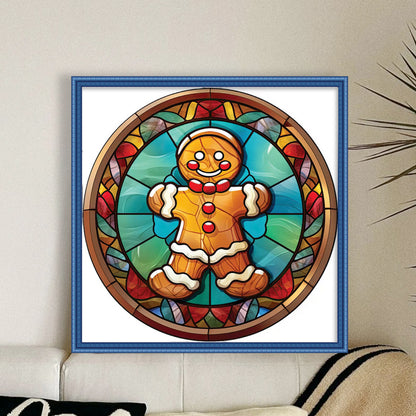 Glass Painting-Christmas Gingerbread Man - 18CT Stamped Cross Stitch 20*20CM