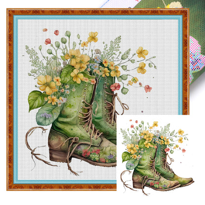 Flowers In Boots - 18CT Stamped Cross Stitch 30*30CM