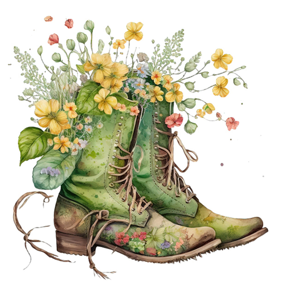 Flowers In Boots - 18CT Stamped Cross Stitch 30*30CM