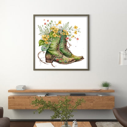 Flowers In Boots - 18CT Stamped Cross Stitch 30*30CM