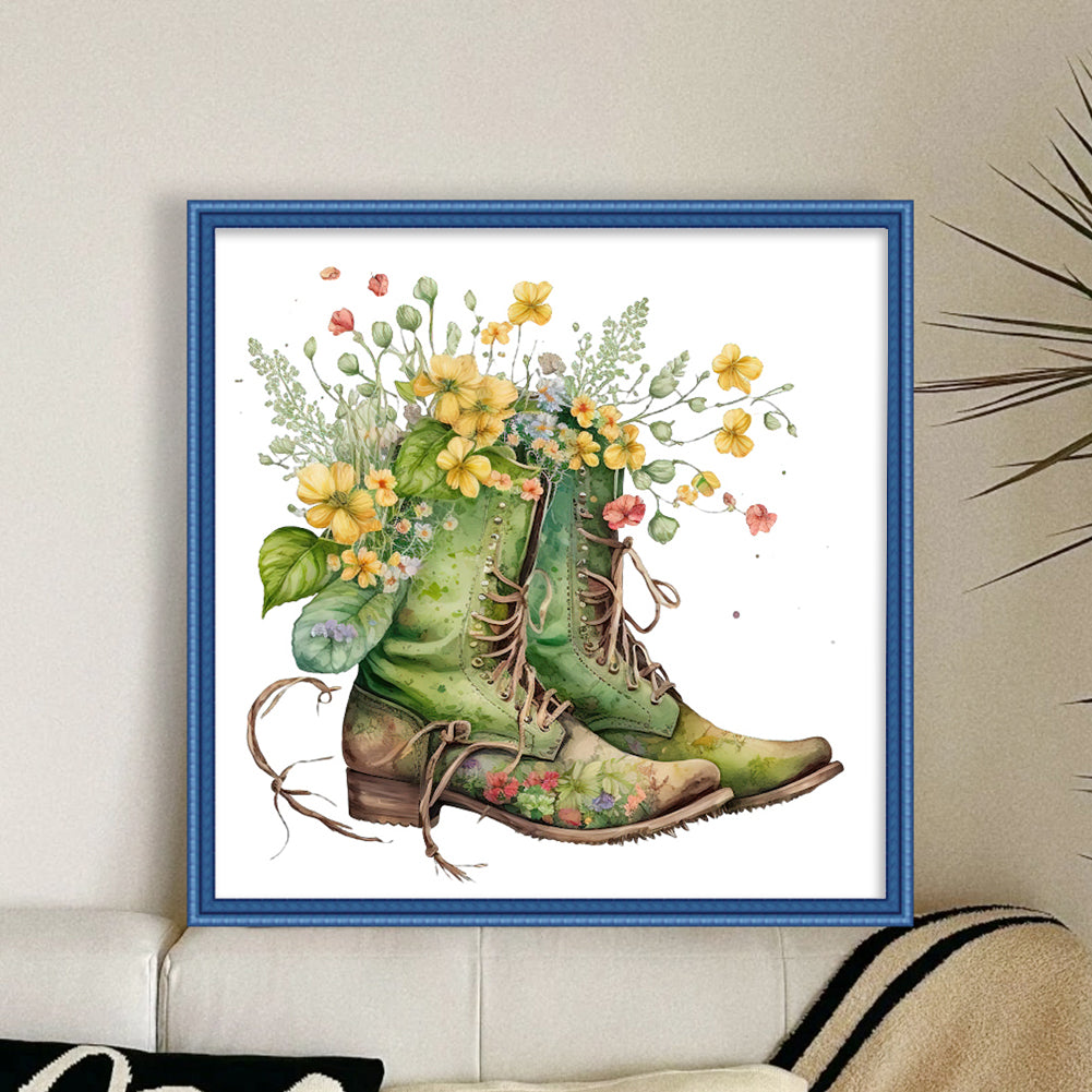 Flowers In Boots - 18CT Stamped Cross Stitch 30*30CM