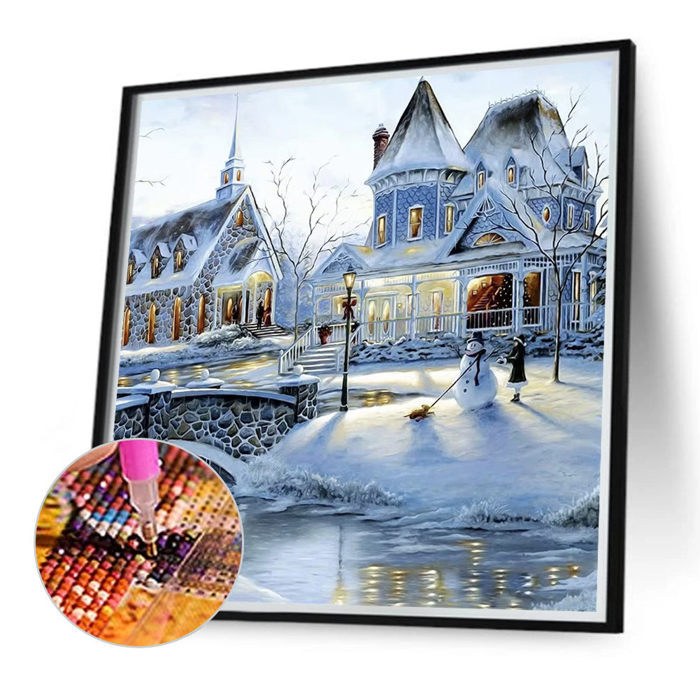 Winter Snowman Castle - Full Round Drill Diamond Painting 40*40CM