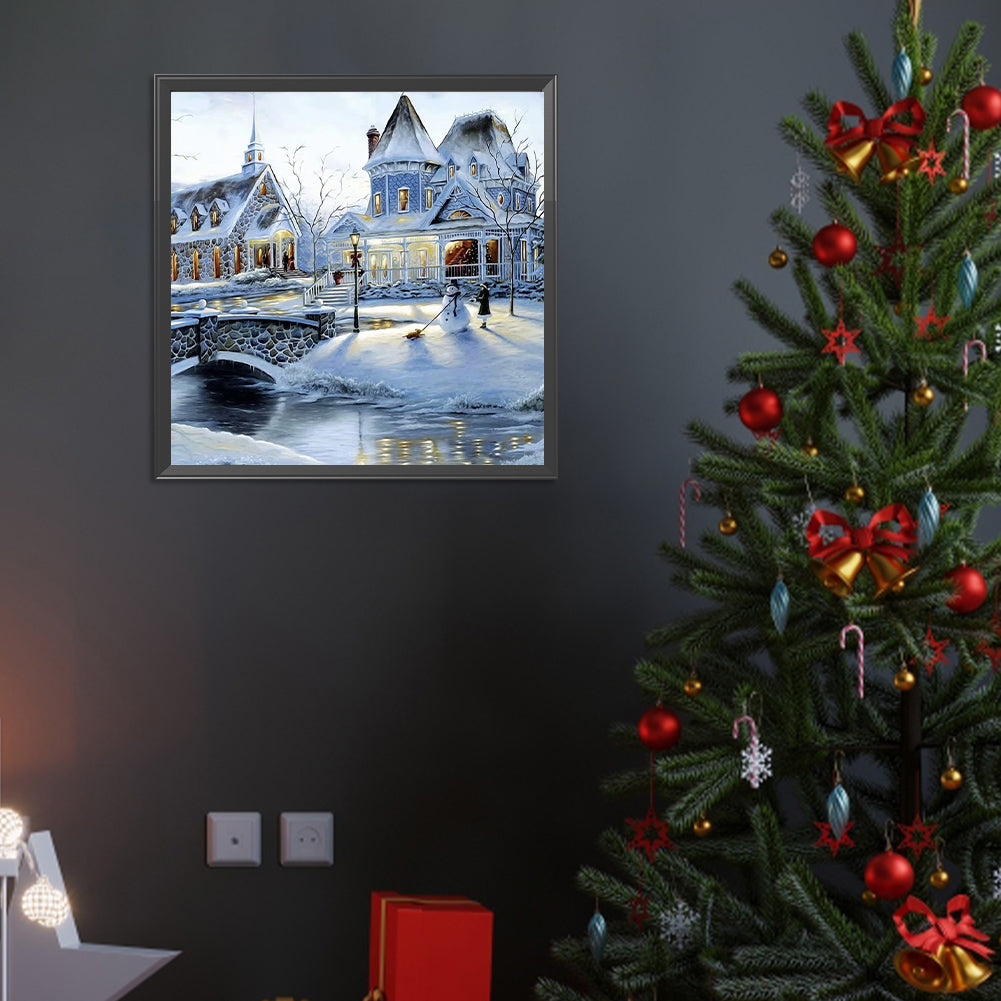 Winter Snowman Castle - Full Round Drill Diamond Painting 40*40CM