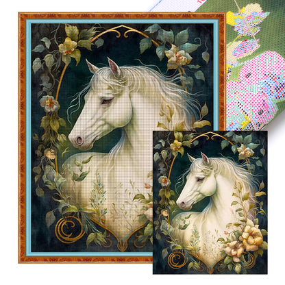 Flowers And White Horses - 11CT Stamped Cross Stitch 50*60CM