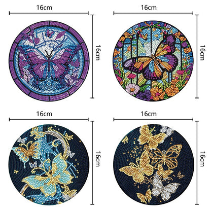 4PCS Wooden Diamond Painted Placemats for Dining Table Decor(Graceful Butterfly)