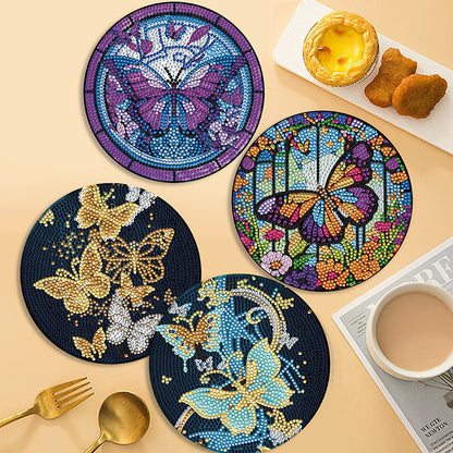 4PCS Wooden Diamond Painted Placemats for Dining Table Decor(Graceful Butterfly)