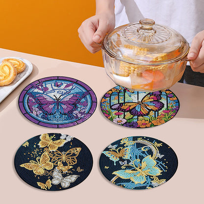 4PCS Wooden Diamond Painted Placemats for Dining Table Decor(Graceful Butterfly)