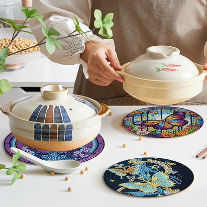 4PCS Wooden Diamond Painted Placemats for Dining Table Decor(Graceful Butterfly)