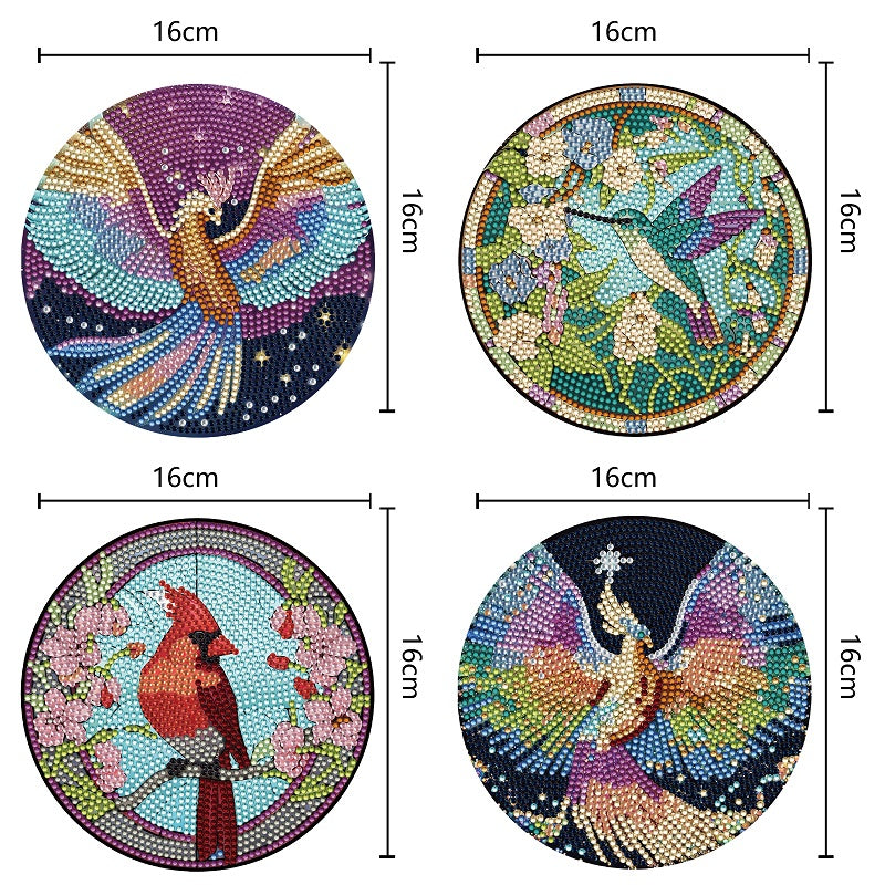 4PCS Wooden Diamond Painted Placemats for Table Decor (Phoenix Hummingbird)