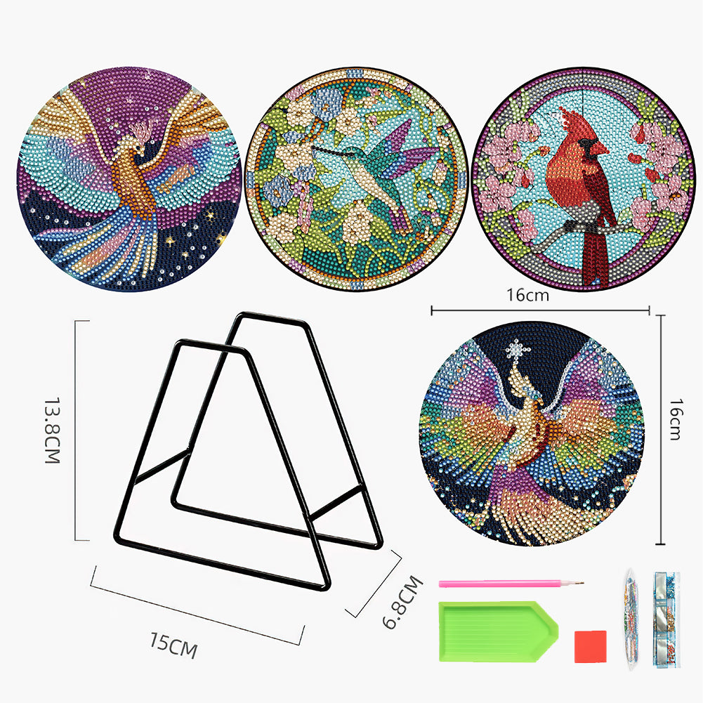 4PCS Wooden Diamond Painted Placemats for Table Decor (Phoenix Hummingbird)
