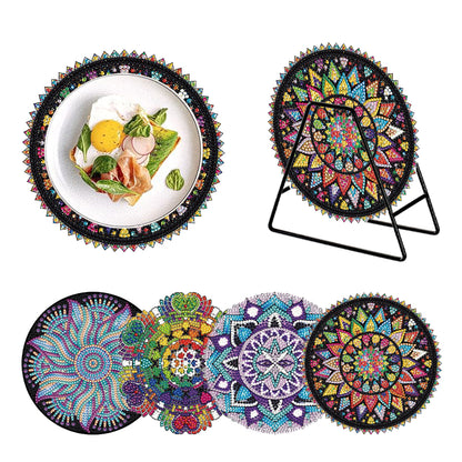 4PCS Wooden Diamond Painted Placemats for Dining Table Decor (Datura #5)