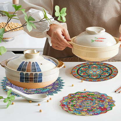 4PCS Wooden Diamond Painted Placemats for Dining Table Decor (Datura #8)