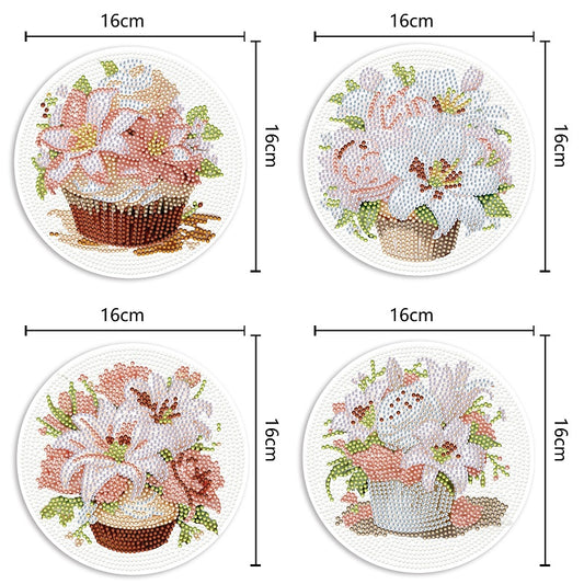 4PCS Wooden Diamond Painted Placemats for Dining Table Decor (Bouquet #9)