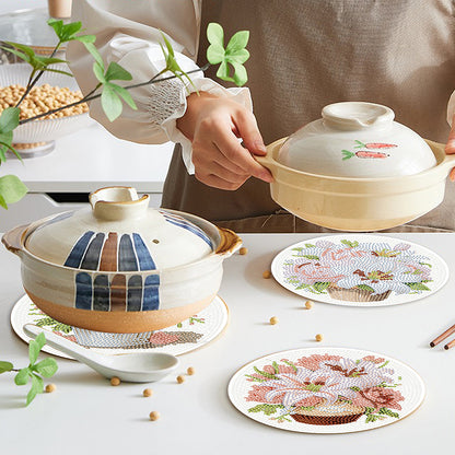 4PCS Wooden Diamond Painted Placemats for Dining Table Decor (Bouquet #9)