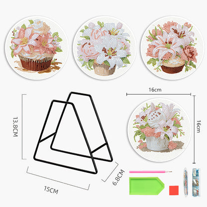 4PCS Wooden Diamond Painted Placemats for Dining Table Decor (Bouquet #9)