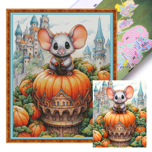 Mouse And Pumpkin Castle - 11CT Stamped Cross Stitch 45*55CM