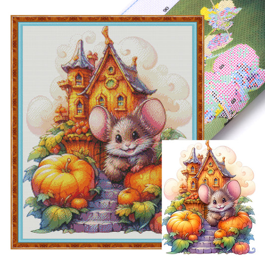 Mouse And Pumpkin Castle - 11CT Stamped Cross Stitch 45*55CM