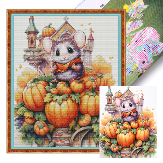 Mouse And Pumpkin Castle - 11CT Stamped Cross Stitch 45*55CM