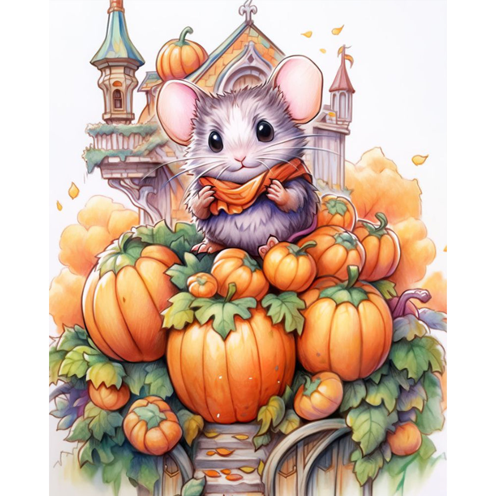 Mouse And Pumpkin Castle - 11CT Stamped Cross Stitch 45*55CM