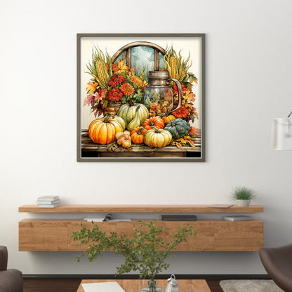 Pumpkin Corn Flowers - 11CT Stamped Cross Stitch 50*50CM