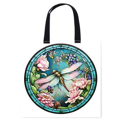 Embroidery Kit Stained Glass Dragonfly Cross Stitch Canvas Tote Bag 40x40cm